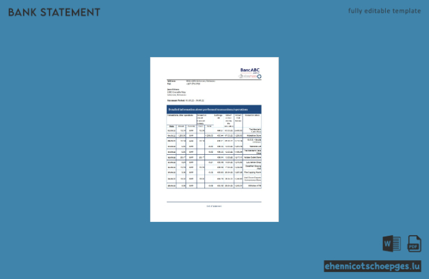 Botswana Bank ABC Kontoauszug Excel Version 2 Beispielvorschau